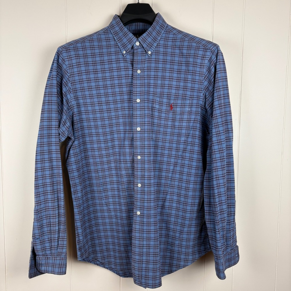 Polo Ralph Lauren Mens XL Classic Fit Plaid Button Down Shirt Blue Brown Pony